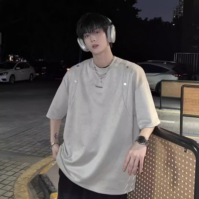 Suede Short-Sleeved T-Shirt Men'S Summer American-Style High Street Design Sense Niche Heavy-Sleeved Loose Half-Sleeved T-Shirt - Image 1