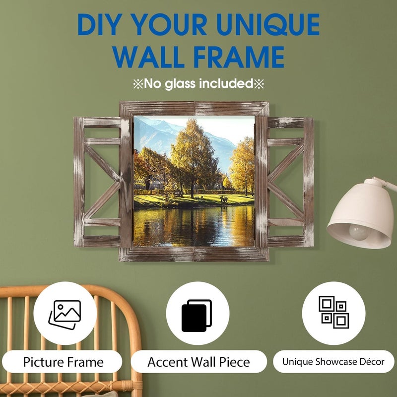 J JACKCUBE DESIGN DEISGN Rustic Wood Window Frame with Opening-doors, Wall Art Decor Hanging Window Panes, Farmhouse Wall Décor for Living Room, Bathroom, Kitchen and More -MK587A - Image 2