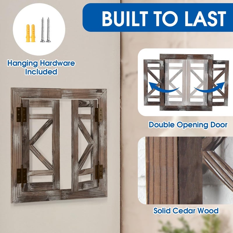 J JACKCUBE DESIGN DEISGN Rustic Wood Window Frame with Opening-doors, Wall Art Decor Hanging Window Panes, Farmhouse Wall Décor for Living Room, Bathroom, Kitchen and More -MK587A - Image 3