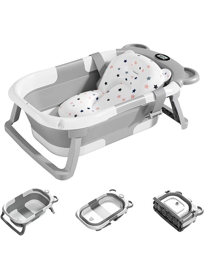 Beauenty Baby Bathtub, Collapsible Baby Bath Tub Set for Newborn to Toddler, Portable Travel Bathtub with Drain Hole, Durable Baby Tubs for Infants to Toddler with Non-Slip Mat (grey)  - Image 1