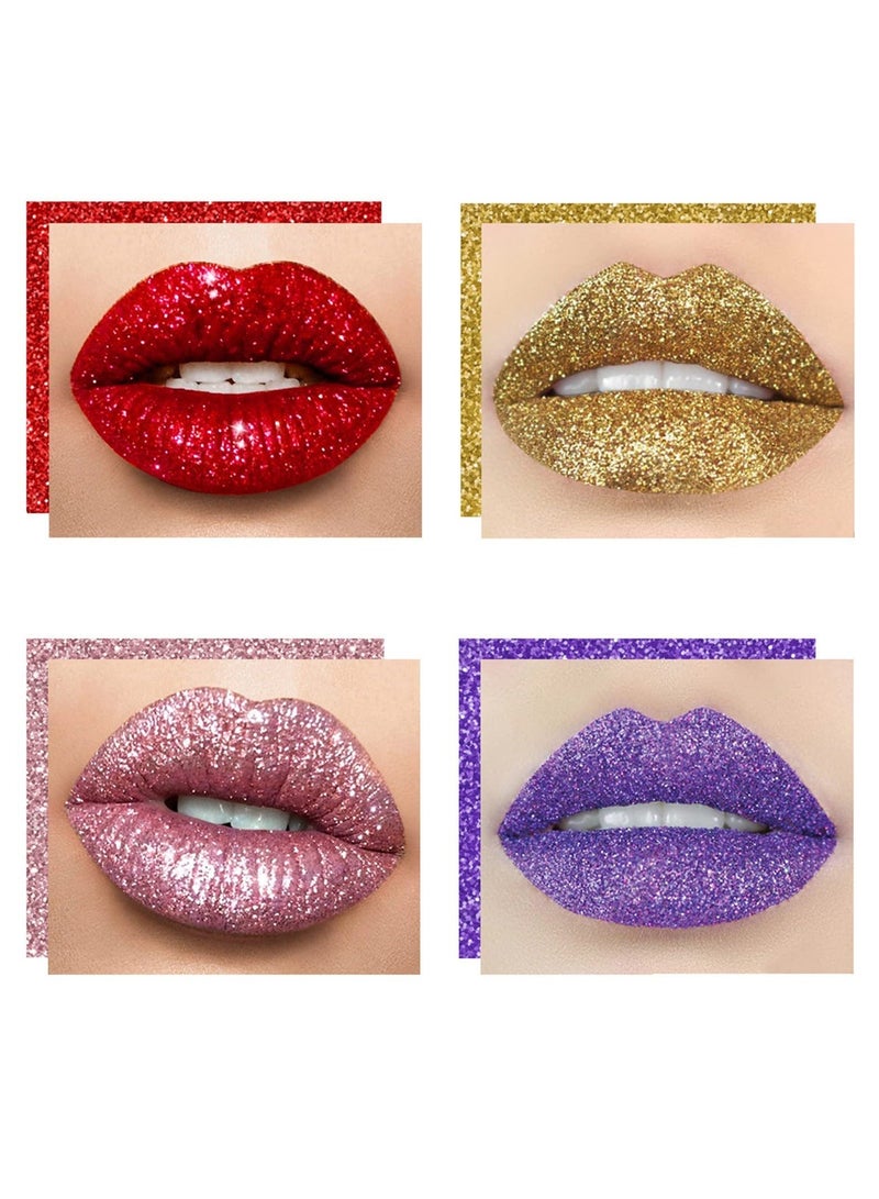 4 Colors Glitter Lip Kit, Metallic Shimmer Glitter Powder for Lip Gloss Making, Waterproof Long-lasting Glitter Lip Powder Kit with Lip Primer and Brush Set for Lips Nails Art - Image 5