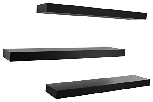 Kiera Grace Set of Three Maine Simple & Classic Decorative Engineered Wood Floating Wall Shelves for Home, Room, & Office, 24" L x 4.75" W x 3" H, Black - Image 3