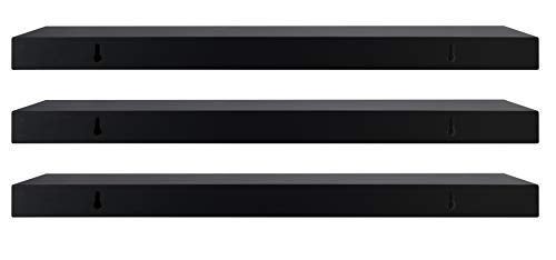 Kiera Grace Set of Three Maine Simple & Classic Decorative Engineered Wood Floating Wall Shelves for Home, Room, & Office, 24" L x 4.75" W x 3" H, Black - Image 2