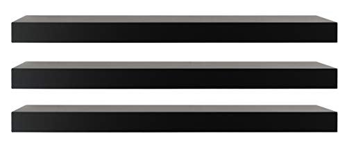 Kiera Grace Set of Three Maine Simple & Classic Decorative Engineered Wood Floating Wall Shelves for Home, Room, & Office, 24" L x 4.75" W x 3" H, Black - Image 1