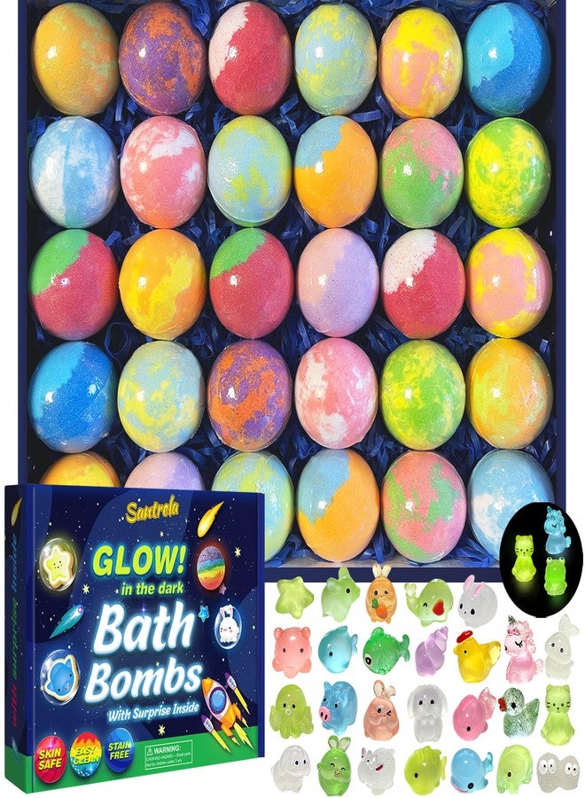 Santrela Bath Bombs for Kids with Surprise Inside, 30 Pack Kids Bath Bombs with Toys Glow in The Dark, Child-Safe Colorful Bubble Fizz Bath Ball Gift Set for Easter Egg, Birthday,Christmas - Image 1