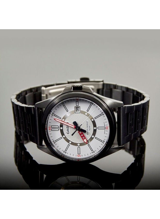 Casio Vintage Men’s Analog Watch MTP-E700B-7EVDF, Black Stainless Steel Band, White Dial, 50M Water Resistant - Image 3