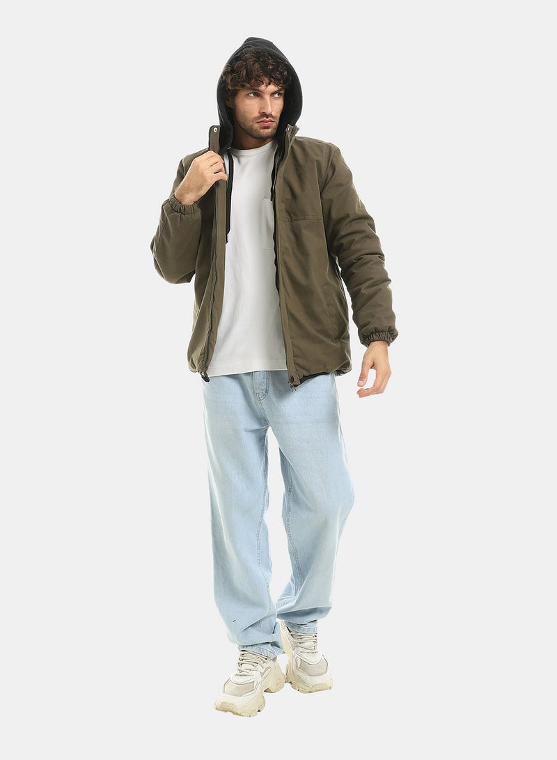 Andora Hooded Zipped Gabardine Jacket_Green - Image 5