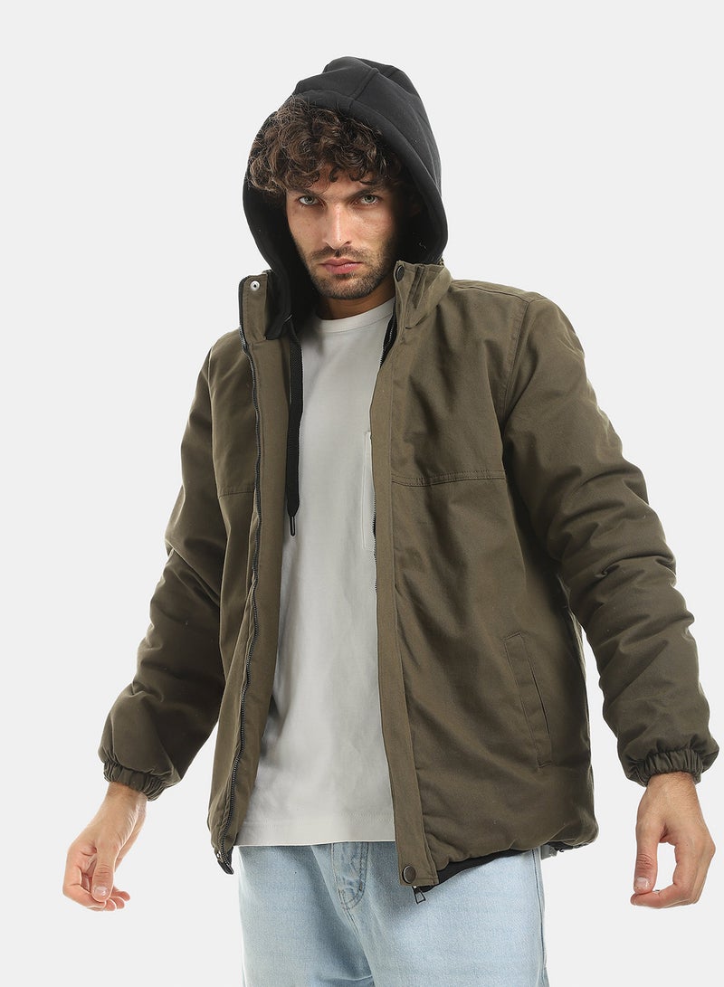 Andora Hooded Zipped Gabardine Jacket_Green - Image 1