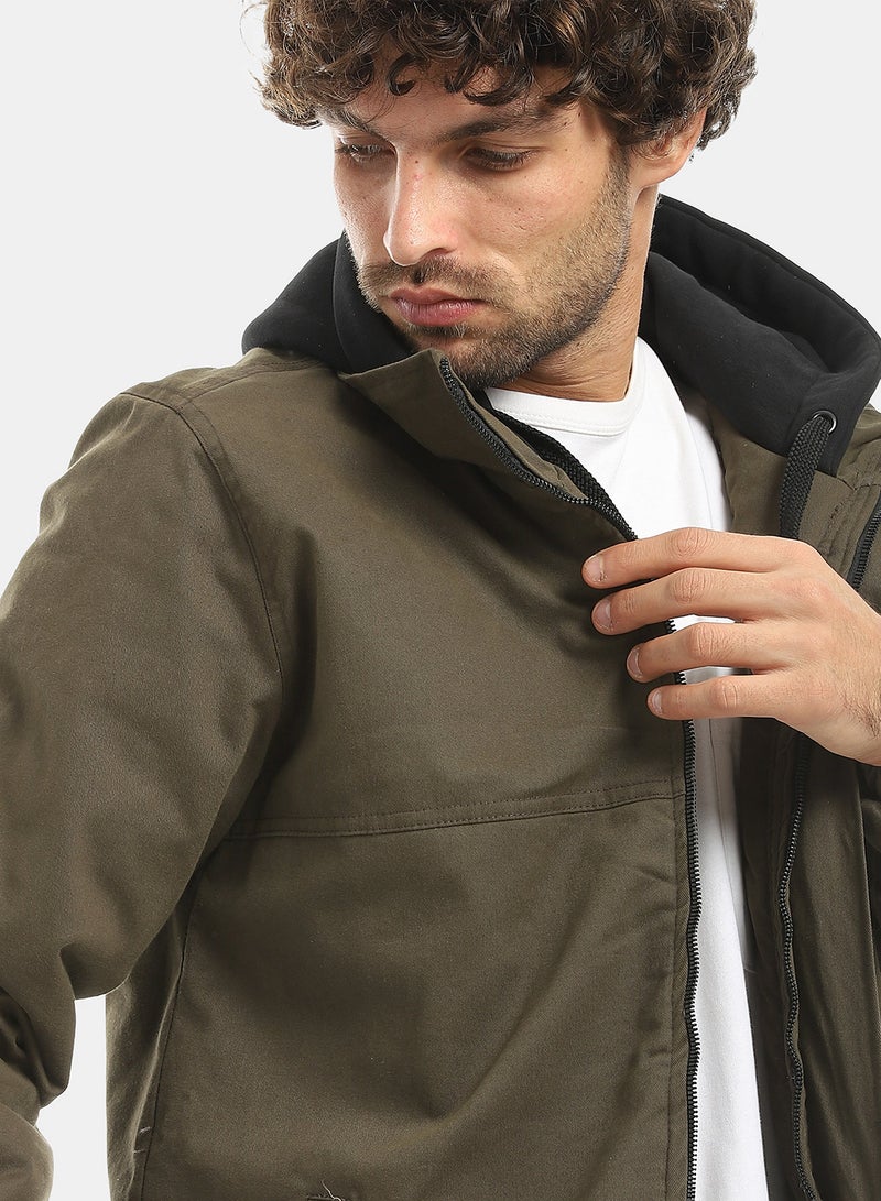 Andora Hooded Zipped Gabardine Jacket_Green - Image 4