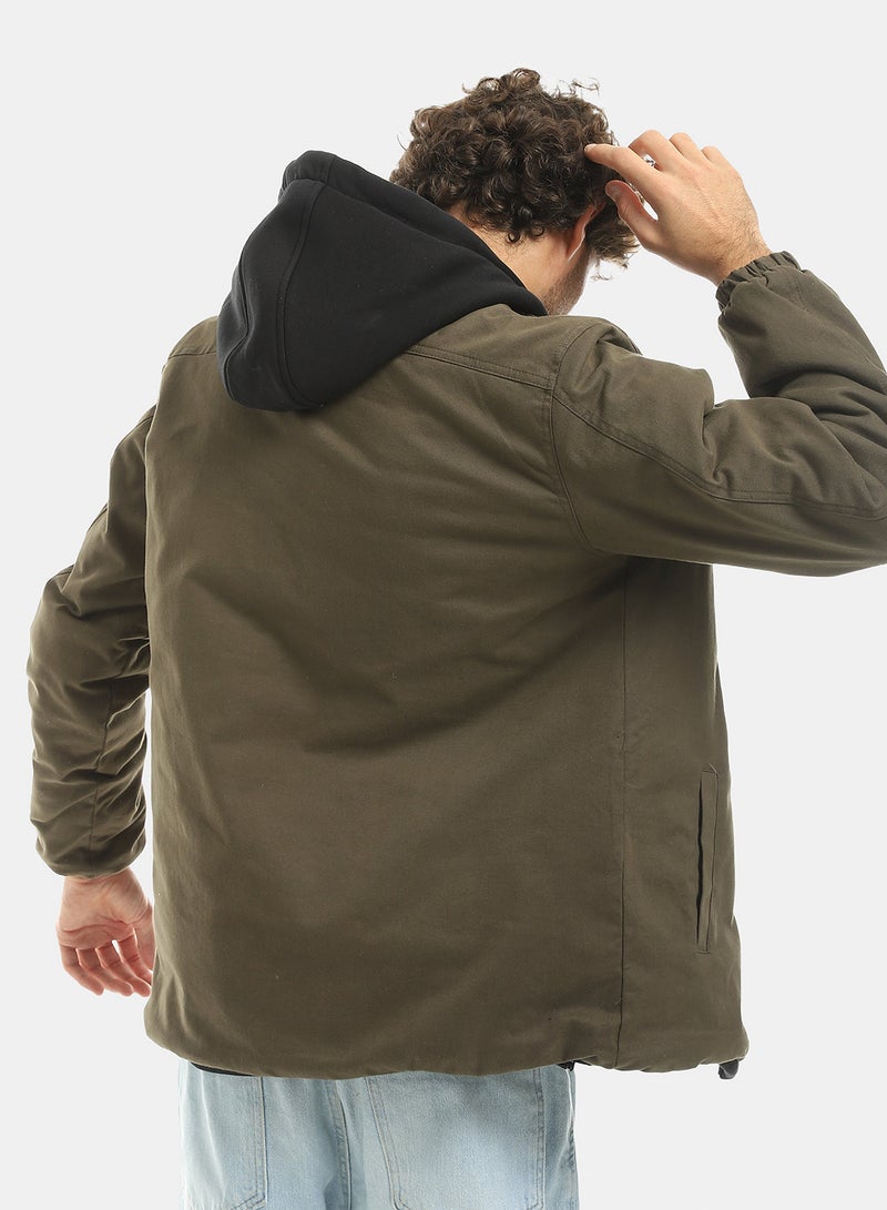Andora Hooded Zipped Gabardine Jacket_Green - Image 3