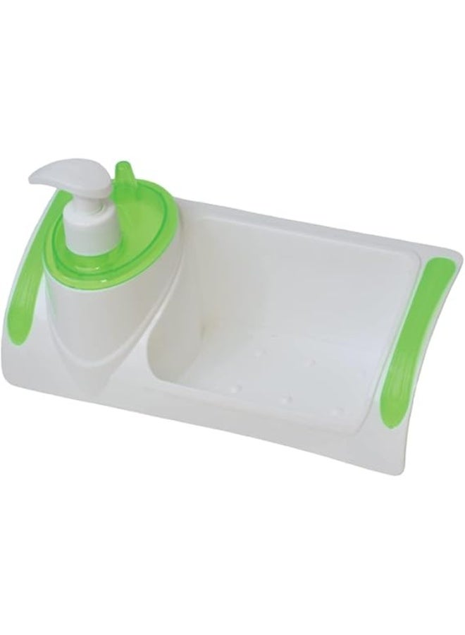 3 in 1 Kitchen Soap Dispenser Set – Dual Hand & Dish Soap Dispenser with Sponge Holder and Handy Pump – Smart Kitchen Gadgets Green for Easy Sink Organization and Cleaning - Image 4