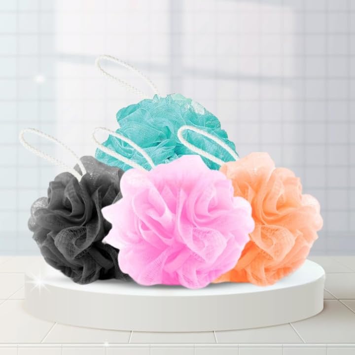 LUCKYMORDEN Body loofah for bathing for Women Men Kids (PACK OF 4) | Extra Soft bath sponge for bathing & loofah for Women Men | Body wash bath scrubber for bathing | Exfoliating bathing scrub Lofas for bath Men & Women 60G - Image 1