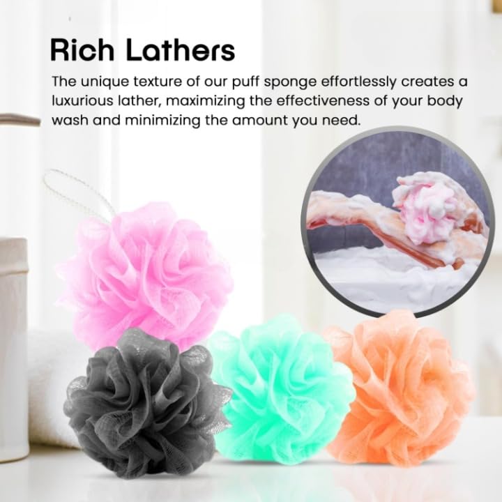 LUCKYMORDEN Body loofah for bathing for Women Men Kids (PACK OF 4) | Extra Soft bath sponge for bathing & loofah for Women Men | Body wash bath scrubber for bathing | Exfoliating bathing scrub Lofas for bath Men & Women 60G - Image 2
