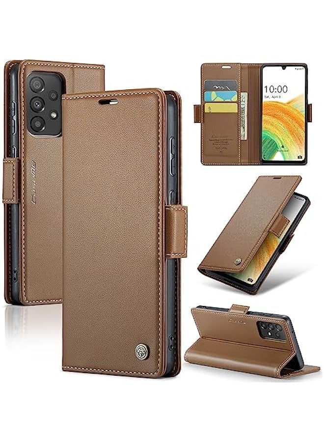 CaseMe Premium Leather RFID Blocking Wallet Case for Samsung Galaxy A33 5G - Brown - Image 1