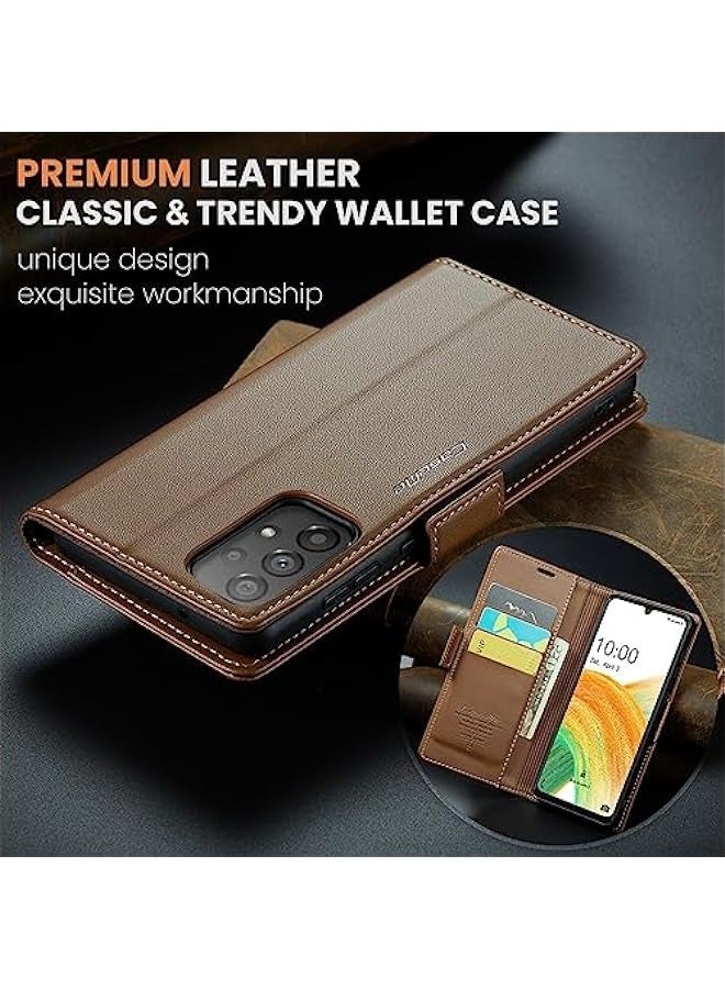 CaseMe Premium Leather RFID Blocking Wallet Case for Samsung Galaxy A33 5G - Brown - Image 2