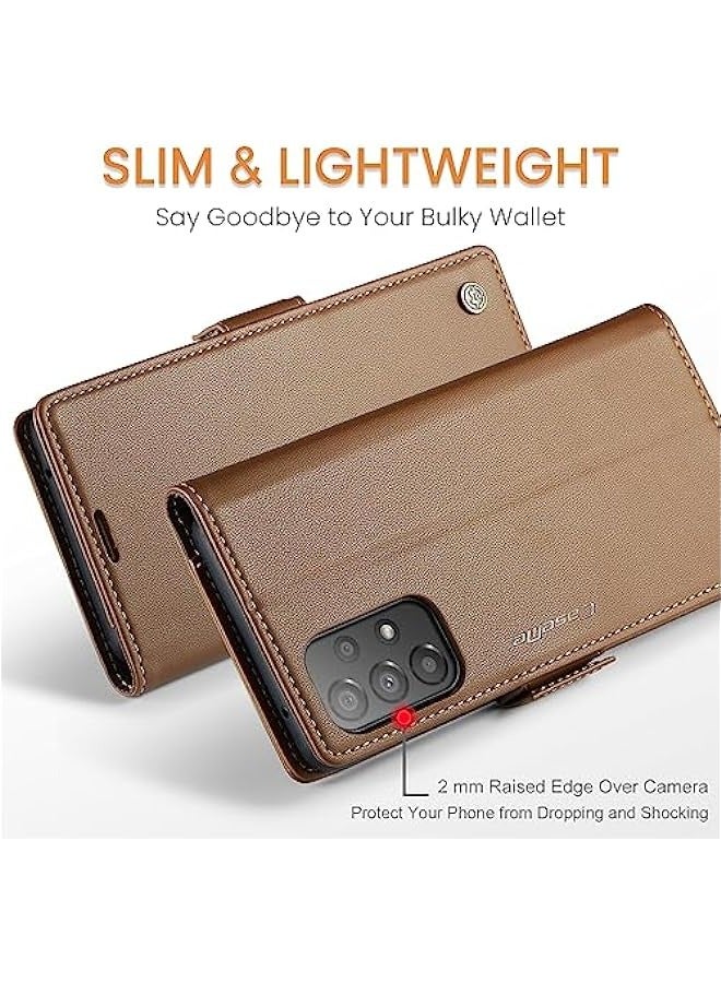 CaseMe Premium Leather RFID Blocking Wallet Case for Samsung Galaxy A33 5G - Brown - Image 3