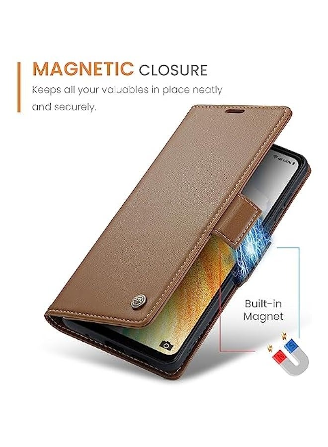 CaseMe Premium Leather RFID Blocking Wallet Case for Samsung Galaxy A33 5G - Brown - Image 4