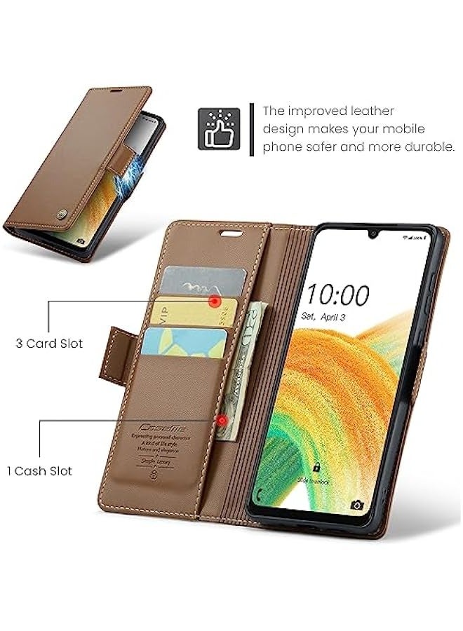CaseMe Premium Leather RFID Blocking Wallet Case for Samsung Galaxy A33 5G - Brown - Image 5