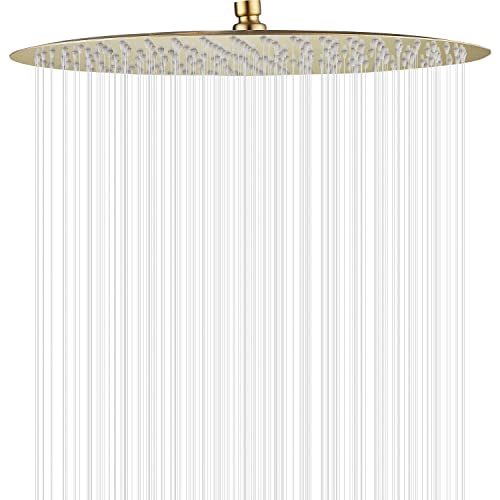 GGStudy High Pressure Round Shower Head 12 Inches Large Stainless Steel Shower Heads Ultra Thin Rainfall Bath Shower 1/2 Connection Brushed Gold Shower Head - Image 1