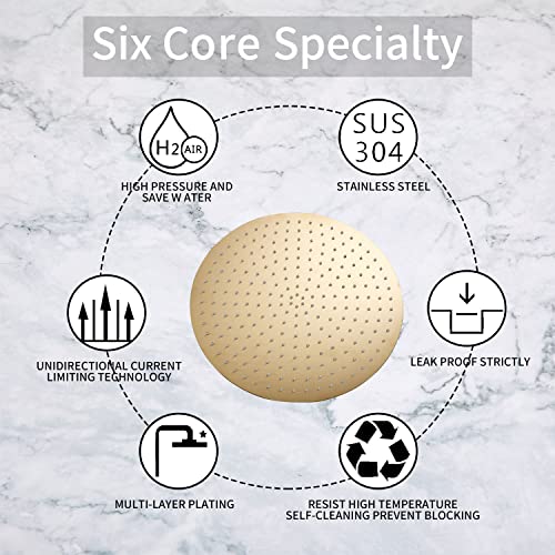 GGStudy High Pressure Round Shower Head 12 Inches Large Stainless Steel Shower Heads Ultra Thin Rainfall Bath Shower 1/2 Connection Brushed Gold Shower Head - Image 3