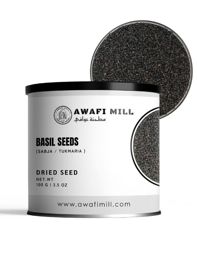 AWAFI MILL Basil Seeds 100g (3.5 Oz) - Sabja Tukmaria Ocimum basilicum Soaking Seeds for Drinks & Desserts - Image 1