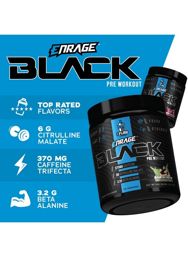 eFlow Nutrition - eFlow Nutrition Enrage Black High Stimulant Pre Workout Supplement - Preworkout Powder to Boost Energy, Pumps and Strength - 4 Flavors (30 Servings) (Sour Watermelon) - Image 1