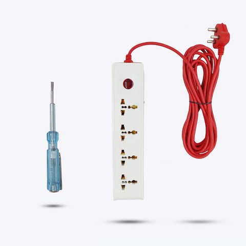 Hillgrove HGCM304M1 Power Extension Board with 4 Universal Socket and 1 Switch with Analog Line Tester and 5 Meter Long Cable Surge Protector for HomeComputerFridge 4 Socket Extension Boards