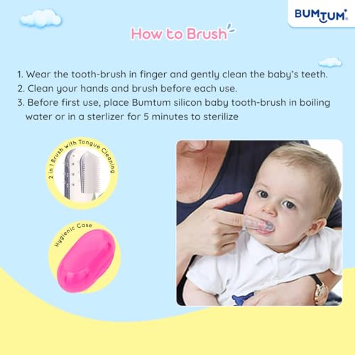 Bumtum Baby Finger Manual Toothbrush With Carry Case | Great For Massaging & Cleaning Gums | Soft Finger Brush for Safe and Effective Oral Care for Kids (Pink, 2 Count) - Image 4