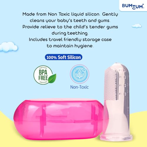 Bumtum Baby Finger Manual Toothbrush With Carry Case | Great For Massaging & Cleaning Gums | Soft Finger Brush for Safe and Effective Oral Care for Kids (Pink, 2 Count) - Image 3