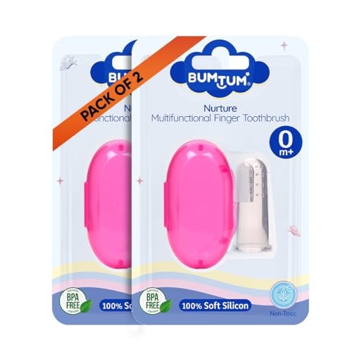 Bumtum Baby Finger Manual Toothbrush With Carry Case | Great For Massaging & Cleaning Gums | Soft Finger Brush for Safe and Effective Oral Care for Kids (Pink, 2 Count) - Image 1