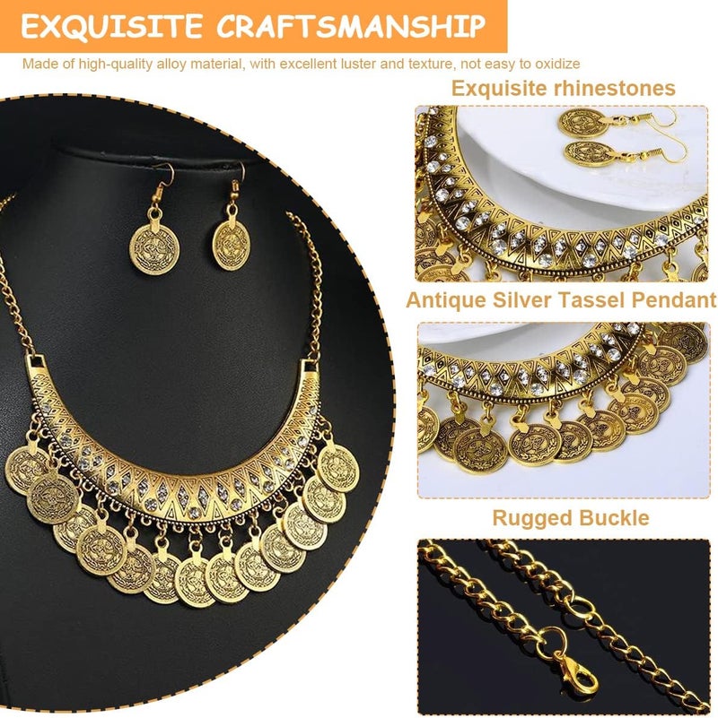 HANNEA® Necklace Set for Women Vintage Heavy Duty Gold Tone Metal Pendant Necklace and Earrings Fashion Jewelry Set for Parties and Weddings - Image 3
