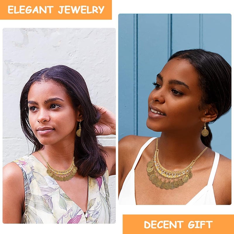 HANNEA® Necklace Set for Women Vintage Heavy Duty Gold Tone Metal Pendant Necklace and Earrings Fashion Jewelry Set for Parties and Weddings - Image 5