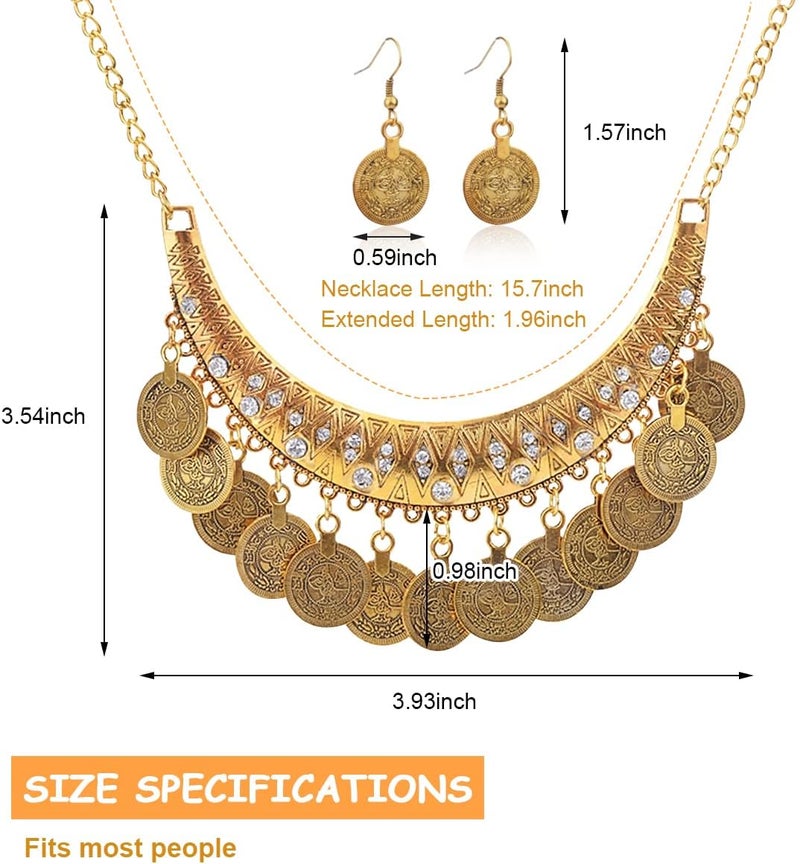 HANNEA® Necklace Set for Women Vintage Heavy Duty Gold Tone Metal Pendant Necklace and Earrings Fashion Jewelry Set for Parties and Weddings - Image 2