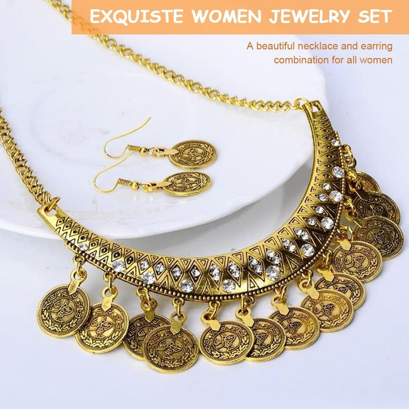 HANNEA® Necklace Set for Women Vintage Heavy Duty Gold Tone Metal Pendant Necklace and Earrings Fashion Jewelry Set for Parties and Weddings - Image 4