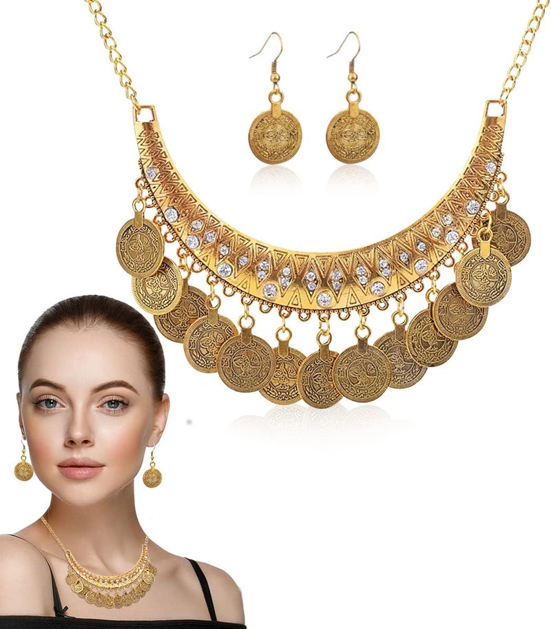 HANNEA® Necklace Set for Women Vintage Heavy Duty Gold Tone Metal Pendant Necklace and Earrings Fashion Jewelry Set for Parties and Weddings - Image 1