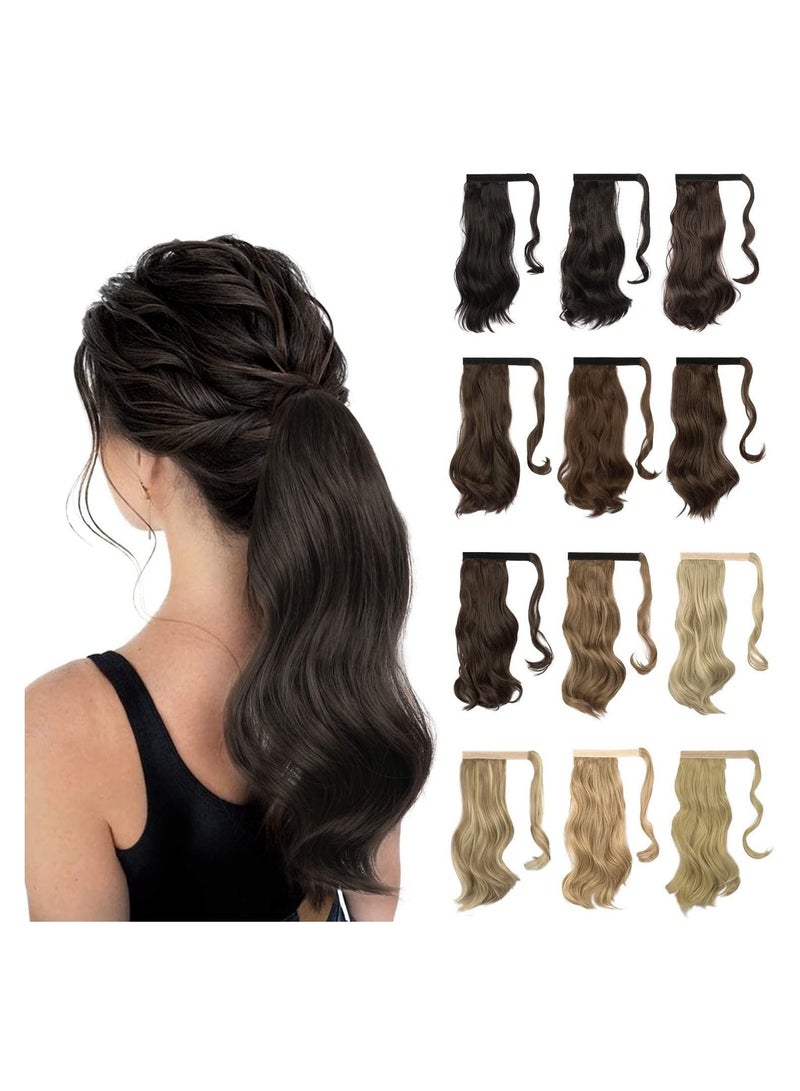 إستيل وصلة ذيل حصان مجعد 15 بوصة مقاومة للحرارة الاصطناعية الطبيعية المتموجة التفاف حول ذيل حصان وصلات شعر للنساء بني داكن مجعد - Image 3