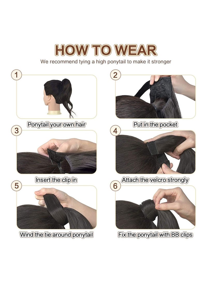 إستيل وصلة ذيل حصان مجعد 15 بوصة مقاومة للحرارة الاصطناعية الطبيعية المتموجة التفاف حول ذيل حصان وصلات شعر للنساء بني داكن مجعد - Image 4