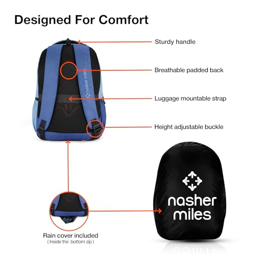 Nasher Miles Technology 2 Compartment Laptop Backpack 31 Liters Polyester with Raincover| Front Organiser Ideal for College, School Bags for Boys & Girls (Blue) - Image 4