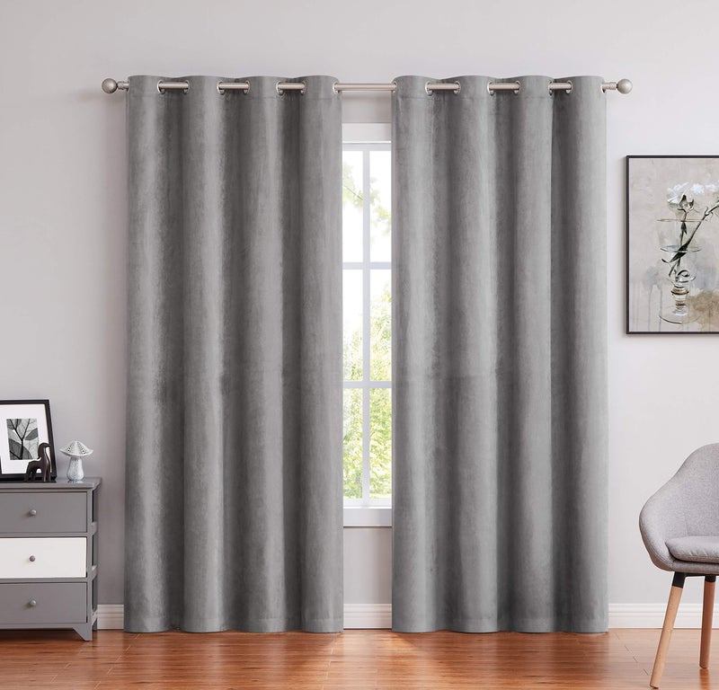 Randall Rndall Grey Faux Suede Collections Room Darkening Curtains Noise Reducing, Energy Saving Room Darkening Window Curtains & Drapes for Bedroom, Living Room,Kitchens (54in W x 84in L - 2 Panels) - Image 1