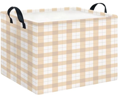 CLOCOR Rectangular Storage BasketCollapsible Cute Pattern Storage BinWaterproof Books Box with HandlesGift BasketYellow Grid - Image 1