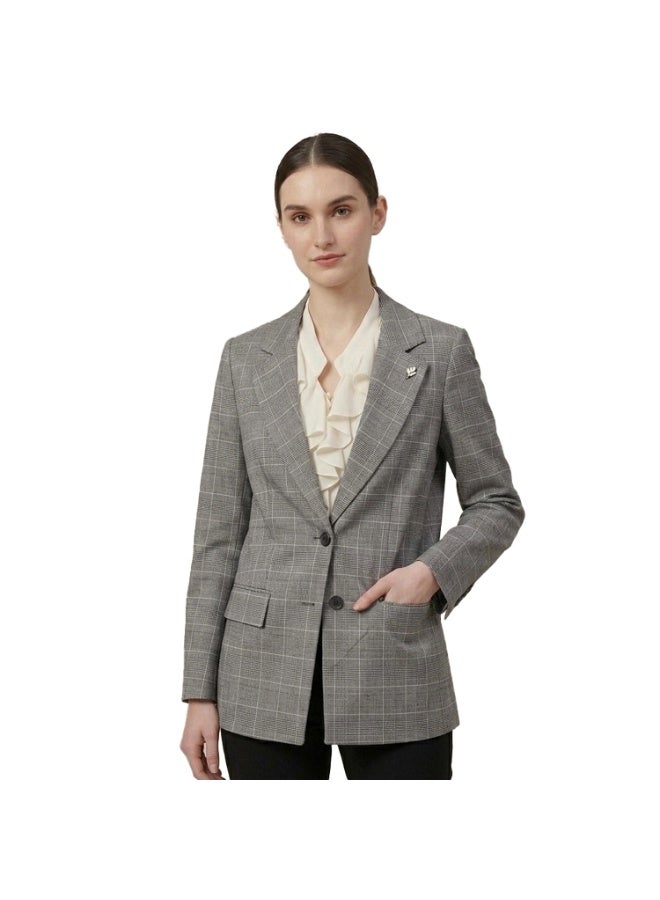 Smoky Egypt Checkered Pure Linen Blazer-DarkGray - Image 1