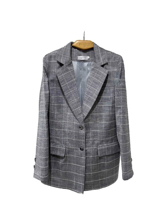 Smoky Egypt Checkered Pure Linen Blazer-DarkGray - Image 5