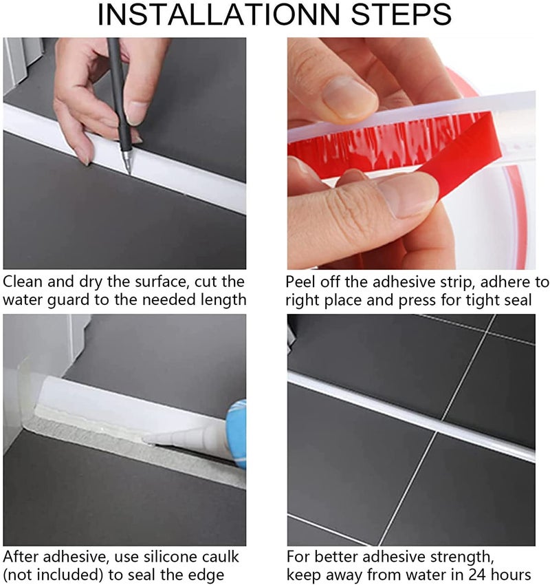 RANUR Silicone Water Stopper with Glue Collapsible Threshold Water Dam Barrier Strip for Shower, Self-Adhesive, Bathroom Tub Water Retaining Stopper Bendable, Dry and Wet Separation Strip (3 Meter) - Image 3