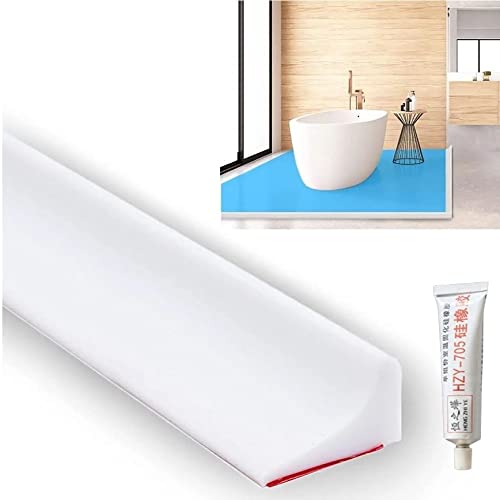 RANUR Silicone Water Stopper with Glue Collapsible Threshold Water Dam Barrier Strip for Shower, Self-Adhesive, Bathroom Tub Water Retaining Stopper Bendable, Dry and Wet Separation Strip (3 Meter) - Image 1