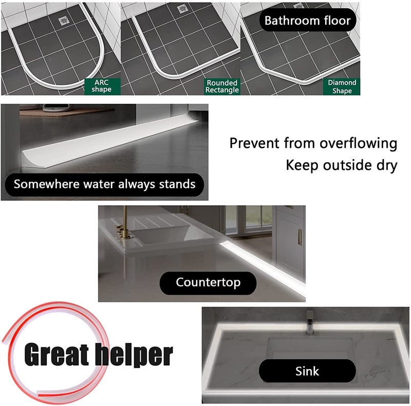 RANUR Silicone Water Stopper with Glue Collapsible Threshold Water Dam Barrier Strip for Shower, Self-Adhesive, Bathroom Tub Water Retaining Stopper Bendable, Dry and Wet Separation Strip (3 Meter) - Image 4