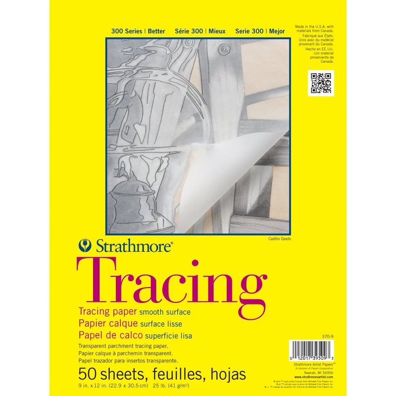 Strathmore 300 Series Tracing Paper Pad Tape Bound 11x14 inches 50 Sheets 25lb41g Artist Paper for Adults and Students white