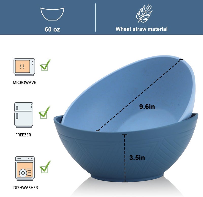 Wrova 65oz Big Wheat Straw Bowls  Large Salad Bowls set of 6  Unbreakable Serving Bowls  Microwave  Dishwasher Safe  Oval Bowls for CerealSaladFruit  Ocean Series - Image 3