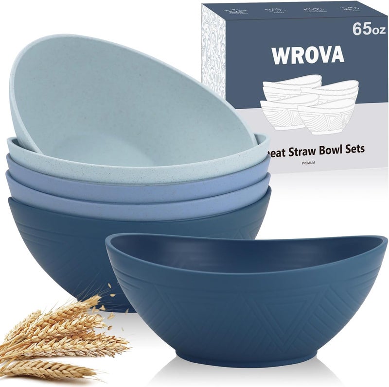 Wrova 65oz Big Wheat Straw Bowls  Large Salad Bowls set of 6  Unbreakable Serving Bowls  Microwave  Dishwasher Safe  Oval Bowls for CerealSaladFruit  Ocean Series - Image 1