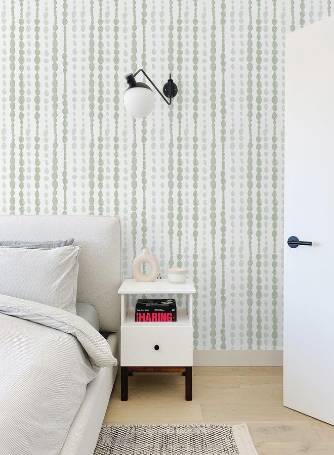 Naphite Green and White Peel and Stick Wallpaper Boho Contact Paper for Cabinet Drawer Striped Self Adhesive Removable Wallpaper for Bedroom Modern Dot Nursery Kid Waterproof Shelf Liner17.3in W393inL - Image 4