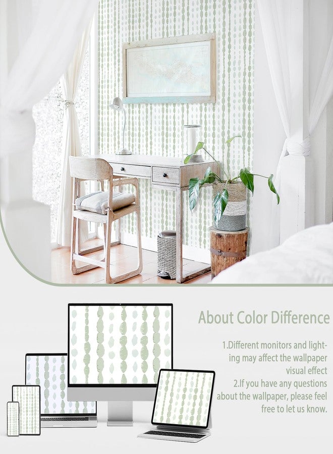 Naphite Green and White Peel and Stick Wallpaper Boho Contact Paper for Cabinet Drawer Striped Self Adhesive Removable Wallpaper for Bedroom Modern Dot Nursery Kid Waterproof Shelf Liner17.3in W393inL - Image 3